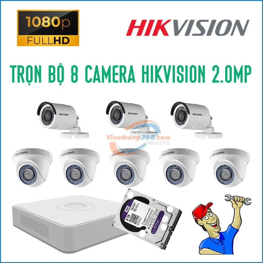 Trọn bộ 8 camera HikVision 2.0MP