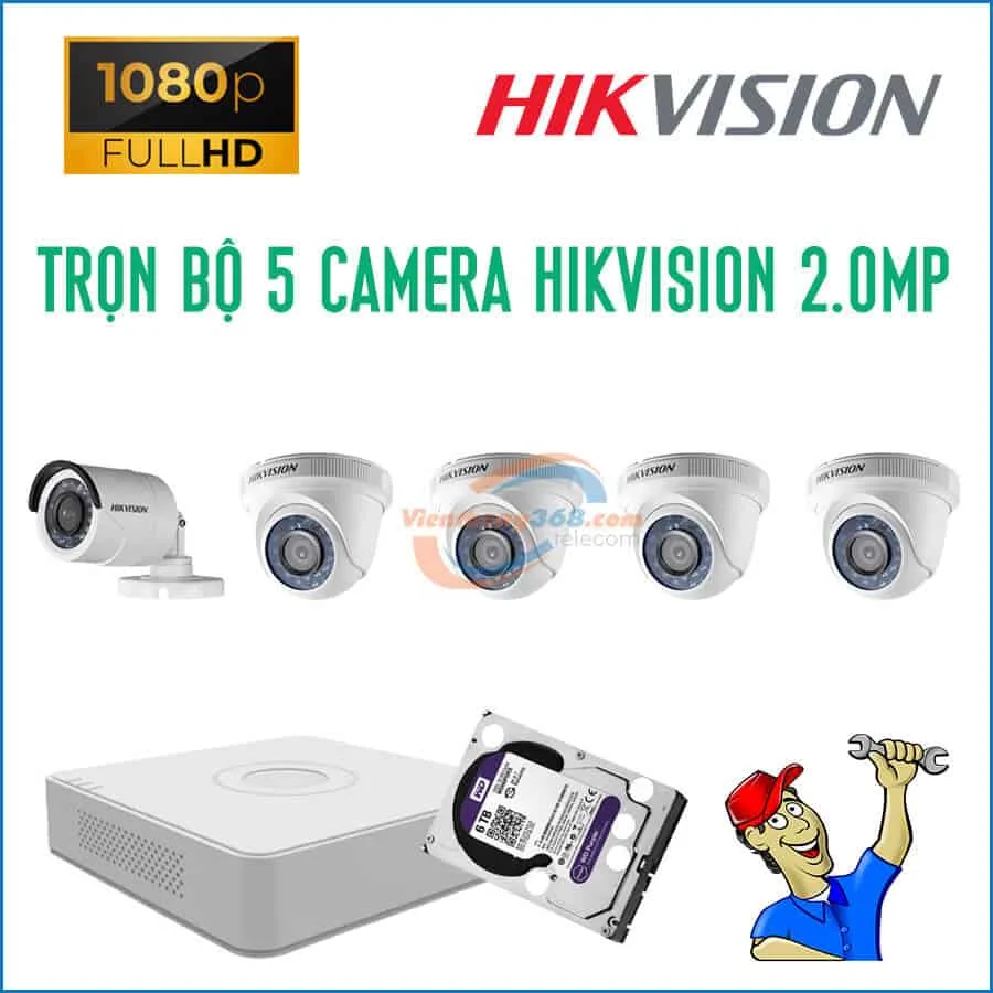 Trọn bộ 5 camera HikVision 2.0MP