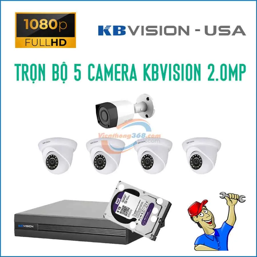 Trọn bộ 5 camera KBVision 2.0MP