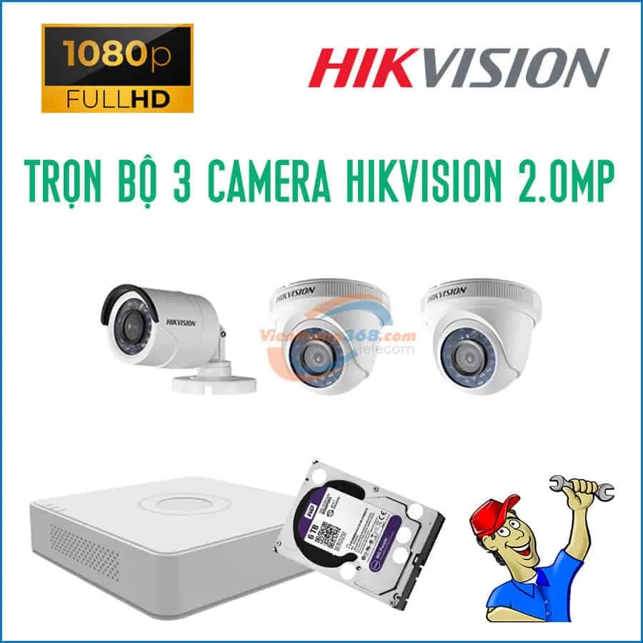 Trọn bộ 3 camera HikVision 2.0MP