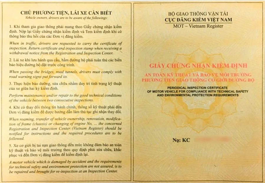 Giấy kiểm định xe