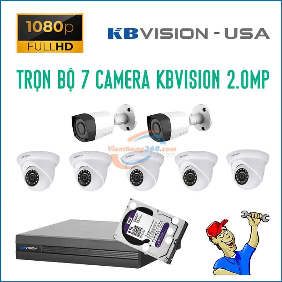Trọn bộ 7 camera KBVision 2.0MP
