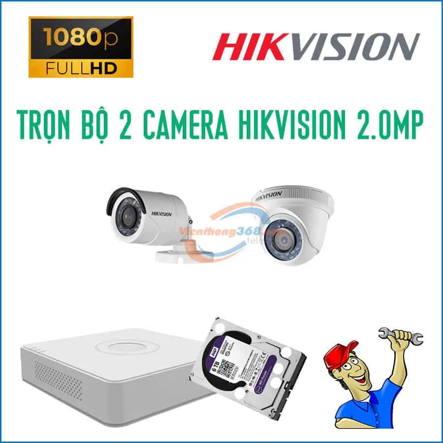 Trọn bộ 2 camera HikVision 2.0MP