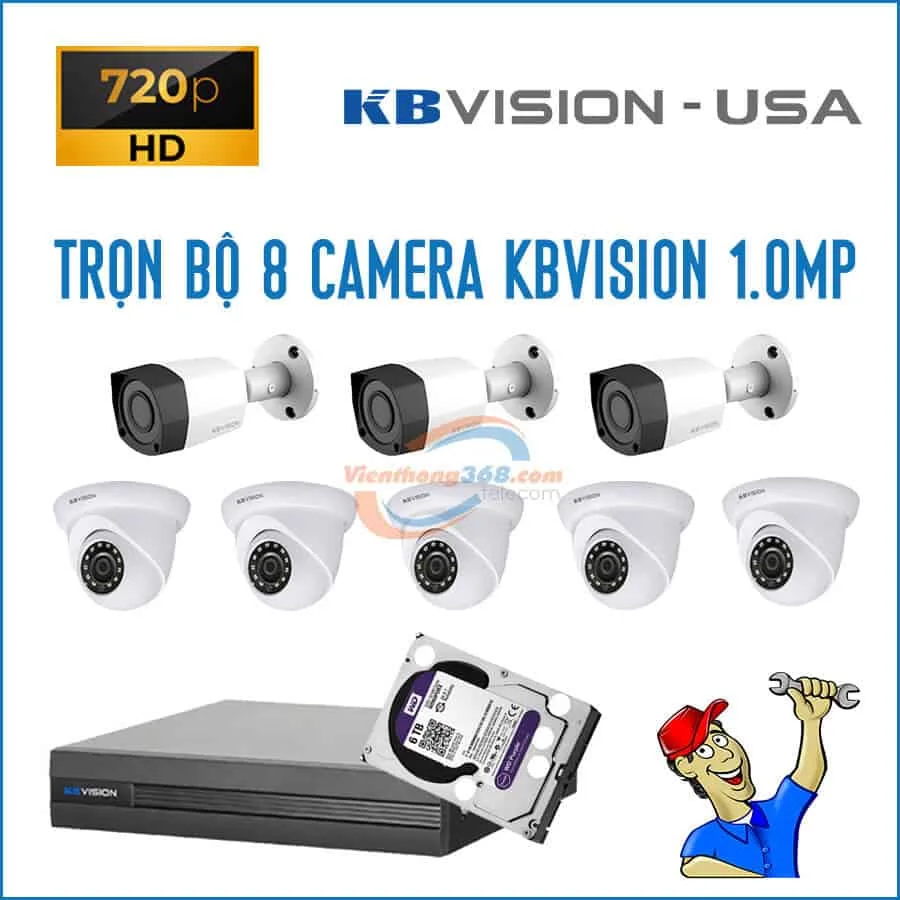 Trọn bộ 8 camera KBVision 1.0MP