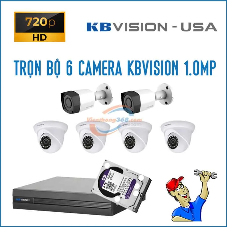 Trọn bộ 6 camera KBVision 1.0MP