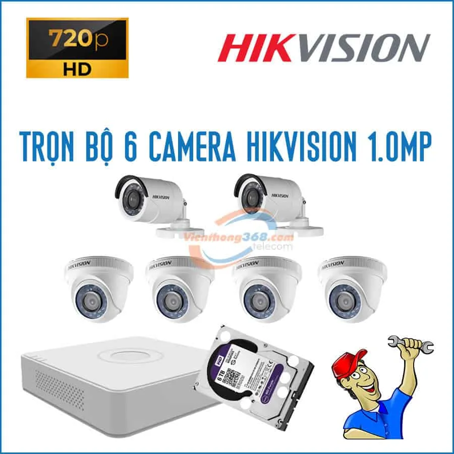 Trọn bộ 6 camera HikVision 1.0MP
