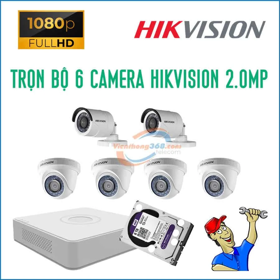 Trọn bộ 6 camera HikVision 2.0MP