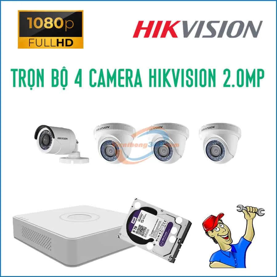 Trọn bộ 4 camera HikVision 2.0MP
