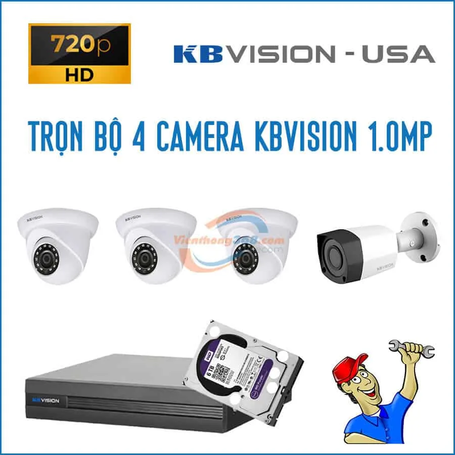 Trọn bộ 4 camera KBVision 1.0MP