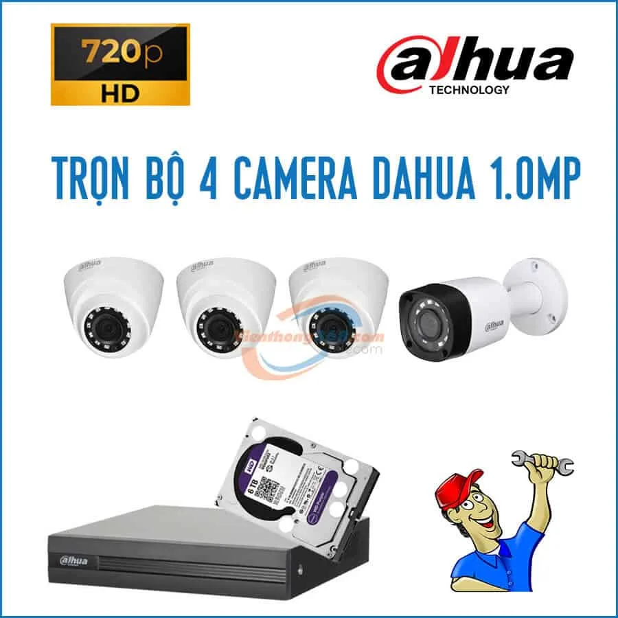 Trọn bộ 4 camera Dahua 1.0MP