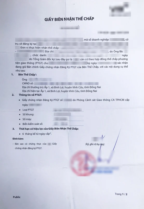 Giấy thế chấp ngân hàng