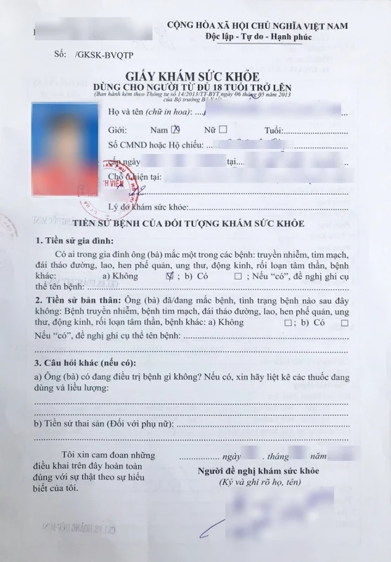 Giấy khám sức khỏe