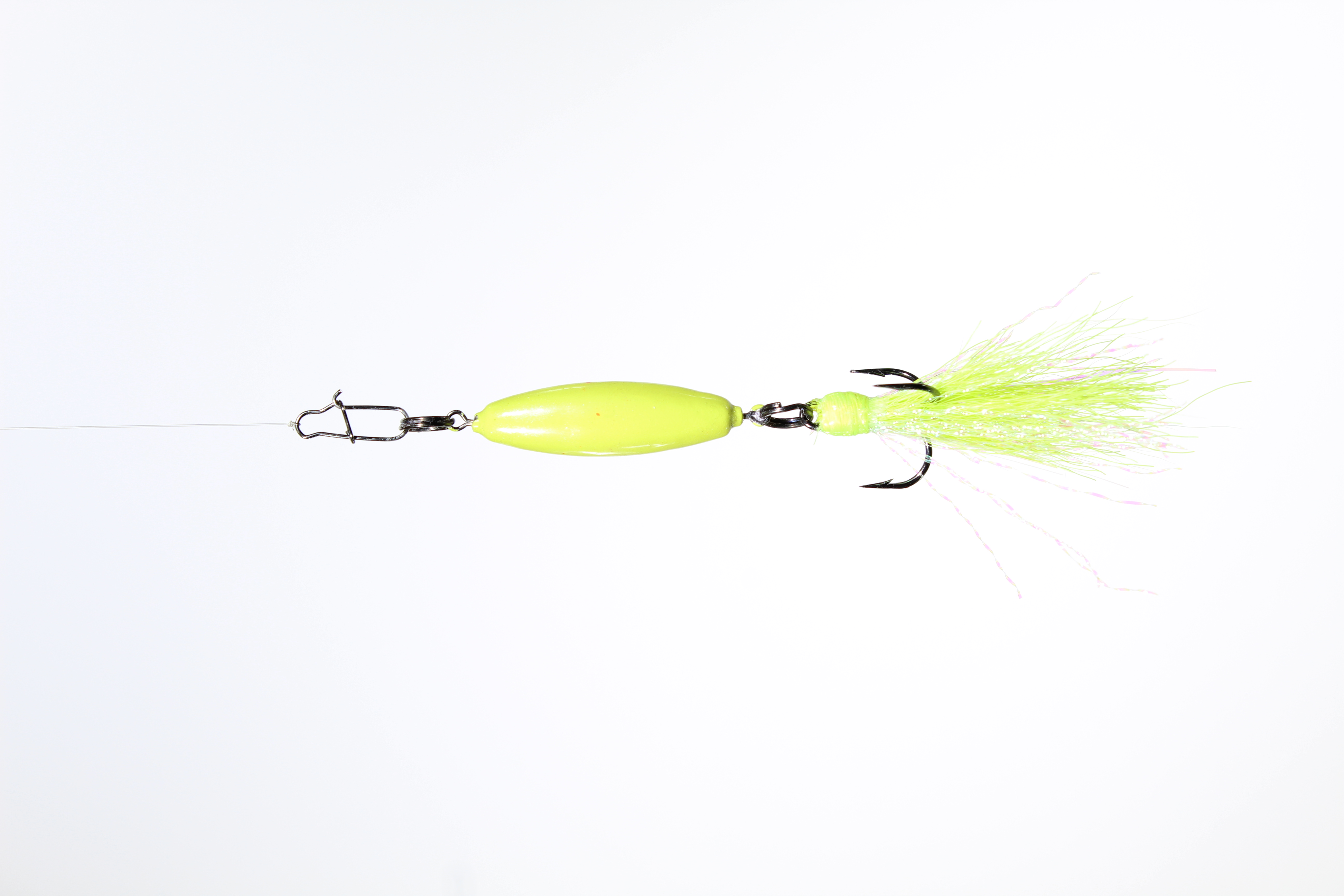 A 3/4oz VTJ in venom green / chartreuse with a matching neon green dressed treble.