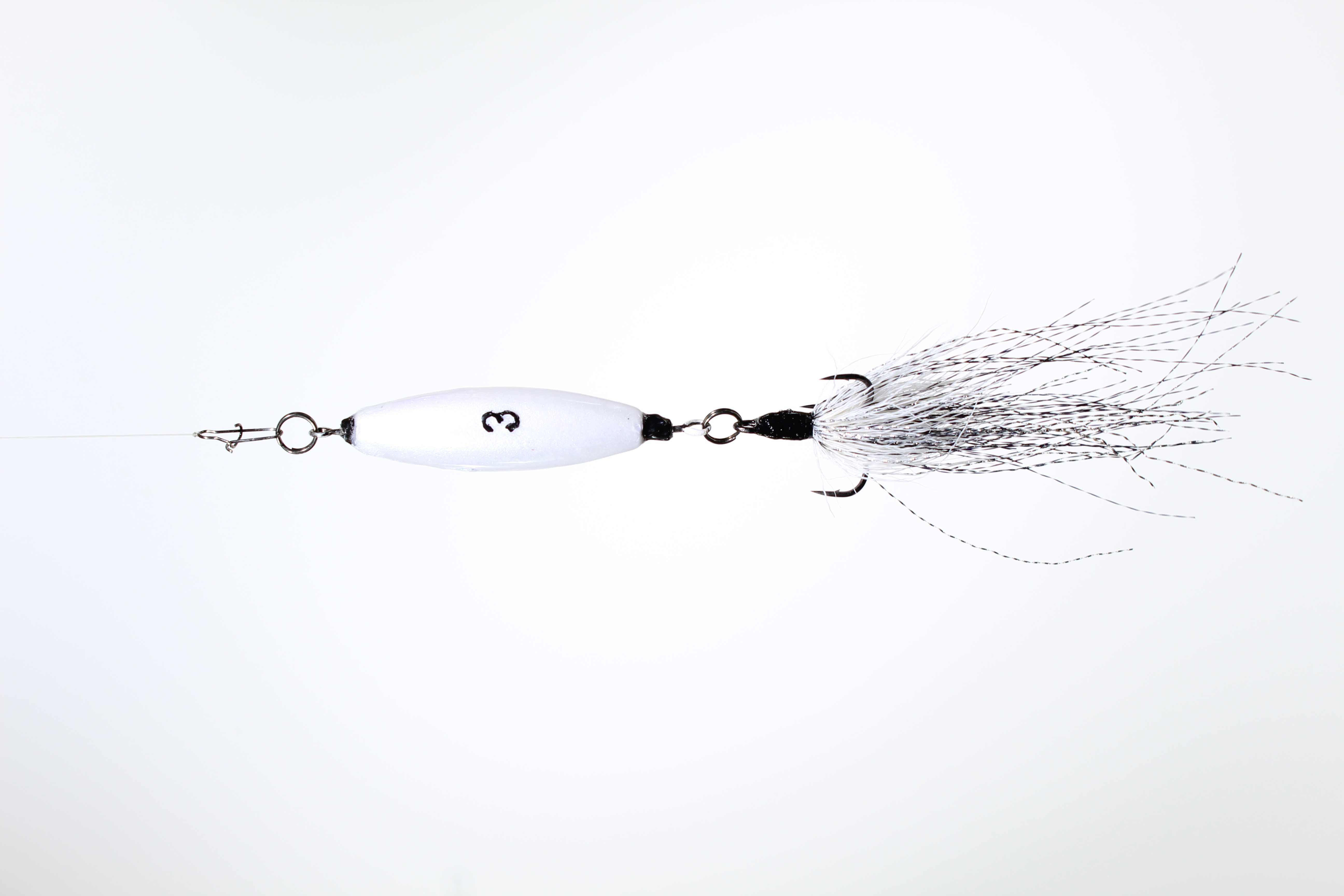 A 3oz VTJ in Silver Pearl with a dressed treble hook.