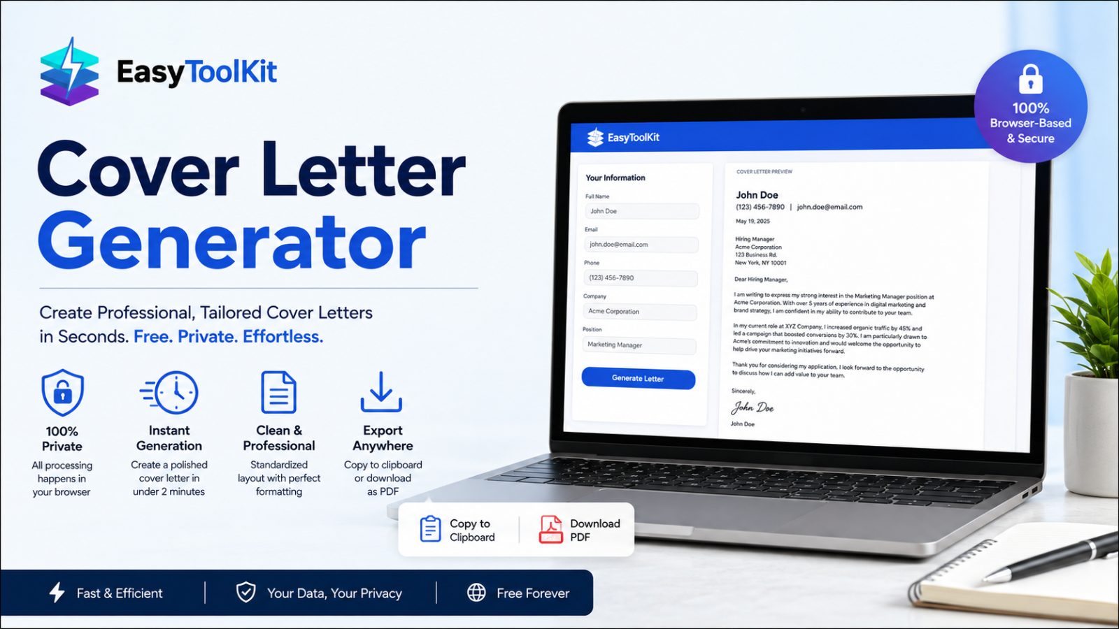 Free Cover Letter Generator: Create & Export Professional Letters Fast