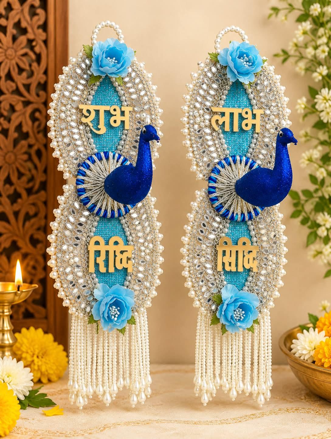 Exclusive mirrior work floral 3d mayur subh labh ridhi sidhhi hangings
