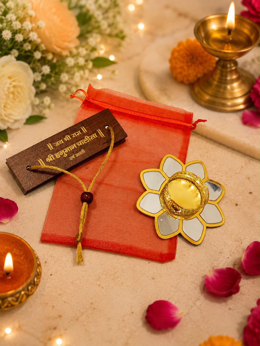 Combo set of Hanuman Chalisa,Tealight and Potli