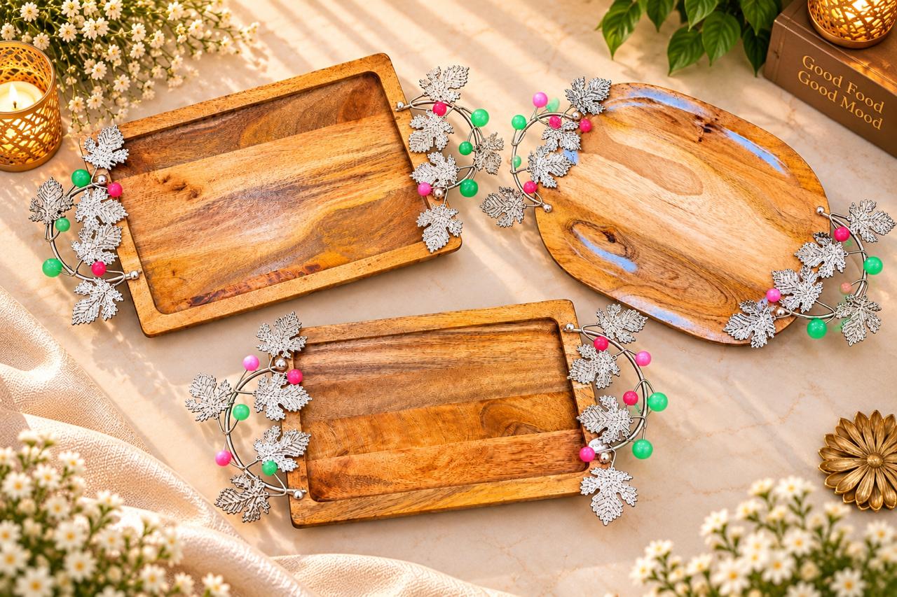 Wodden platter with Resin work on Handle