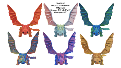 3D Printed Movable Wing Cartoon Dragon - 12/pk 16bx/cs cs.192