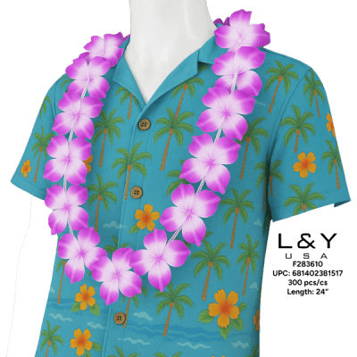 Purple & White Flower Lei - 12/pk 25bx/cs cs.300