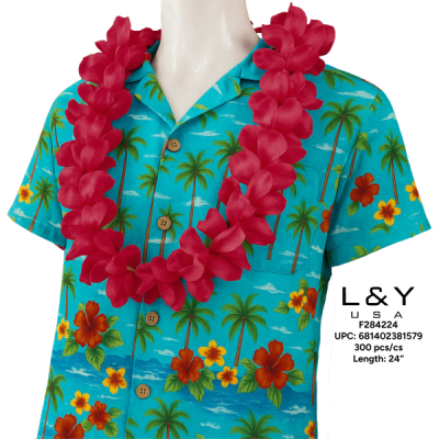 Solid Burgundy Flower Lei - 12/pk 25bx/cs cs.300