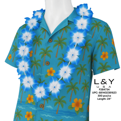 Blue & White Flower Lei - 12/pk 25bx/cs cs.300