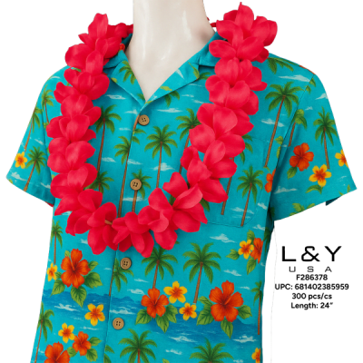 Solid Red Flower Lei - 12/pk 25bx/cs cs.300