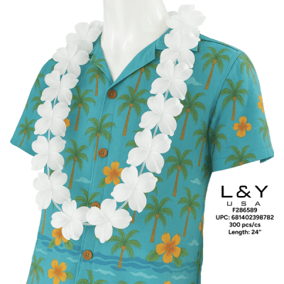 Solid White Flower Lei - 12/pk 25bx/cs cs.300