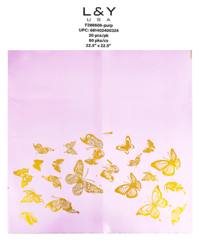 Purple Butterfly Wrapping Paper - 20/pk 3bx/cs cs.60