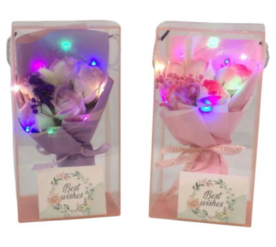 Four Colored Light Up Soap Rose Bouquet in Display Box - 1/pk 32bx/cs cs.32