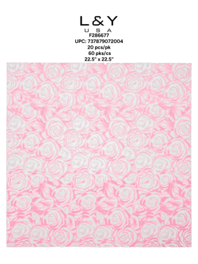 Pink Rose Frosted Floral Paper - 20/pk 60bx/cs cs.60