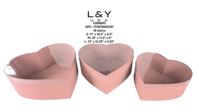 3-in-1 Pink Heart Gift Box Set with Clear Lid - 1/pk 16bx/cs cs.16set