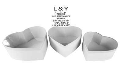 3-in-1 White Heart Gift Box Set with Clear Lid - 1/pk 16bx/cs cs.16set