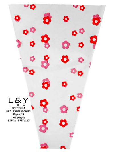 Red Blossom Bouquet Sleeves - 50/pk 45bx/cs cs.45