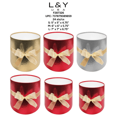 3-in-1 Round Glitter Box Set w/ Ribbon - 1/pk 24bx/cs cs.24
