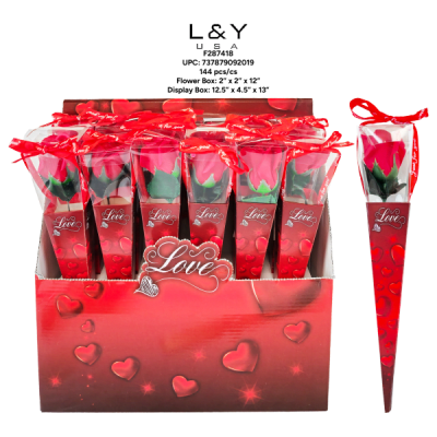 Romantic Faux Rose in Cone Packaging - 12/pk 12bx/cs cs.144