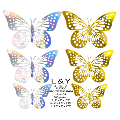 Single Layer 3D Butterfly Decorations with Pins - 12/pk 50bx/cs cs.50pk
