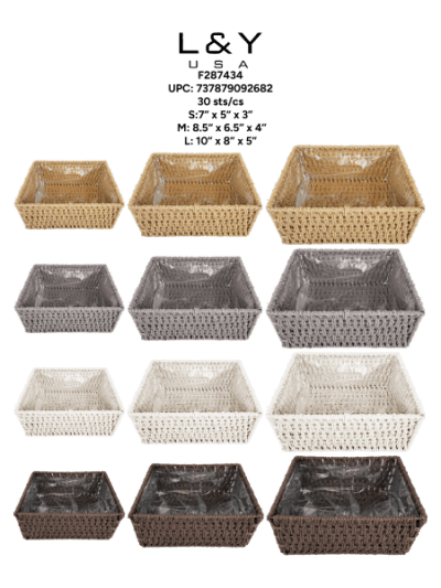 3 Sets Mix Color Square Weave Baskets - 1/pk 30bx/cs cs.30