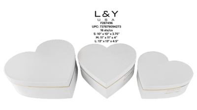 3-piece Heart Gift Box with Gold Outline - 1/pk 16bx/cs cs.16set