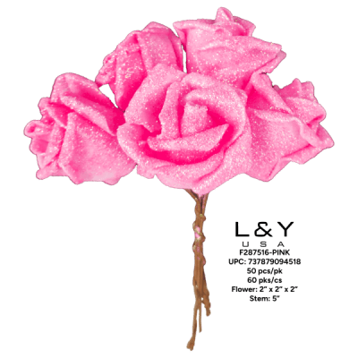 Pink Glittery Flower - 50/pk 60bx/cs cs.60