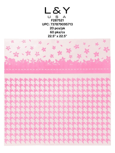 Pink Flower & Houndstooth Pattern Floral Paper - 20/pk 60bx/cs cs.60