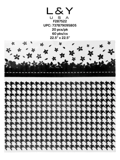 Black Flower & Houndstooth Pattern Floral Paper - 20/pk 60bx/cs cs.60