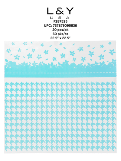 Cyan Flower & Houndstooth Pattern Floral Paper - 20/pk 60bx/cs cs.60