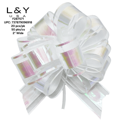 White Iridescent Pull Flower Ribbon - 20/pk 50bx/cs cs.50