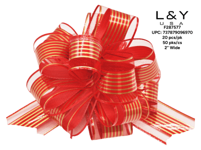 Red Pull Flower Ribbon with Gold Stripes - 20/pk 50bx/cs cs.50