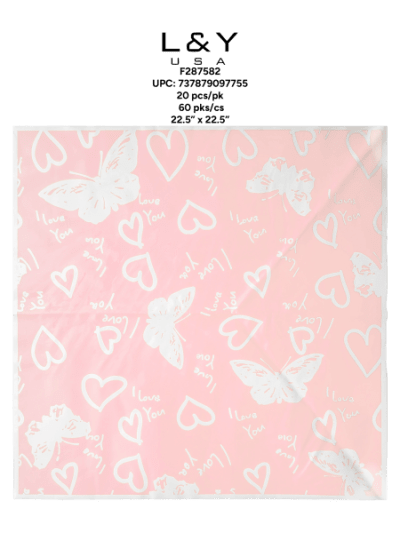 Pink & White Butterfly Hearts Floral Paper - 20/pk 60bx/cs cs.60