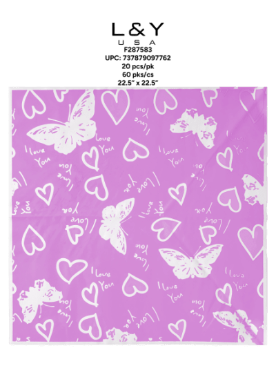 Purple & White Butterfly Hearts Floral Paper - 20/pk 60bx/cs cs.60