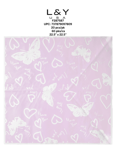 Purple & White Butterfly Hearts Floral Paper - 20/pk 60bx/cs cs.60