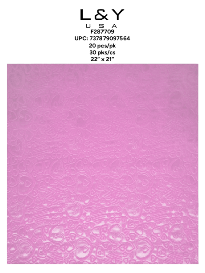Light Pink Heart Embossed Velvet Floral Paper - 20/pk 30bx/cs cs.30pk