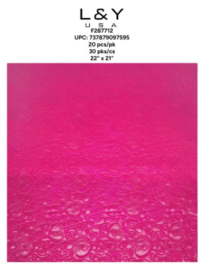 Fuchsia Heart Embossed Velvet Floral Paper - 20/pk 30bx/cs cs.30pk